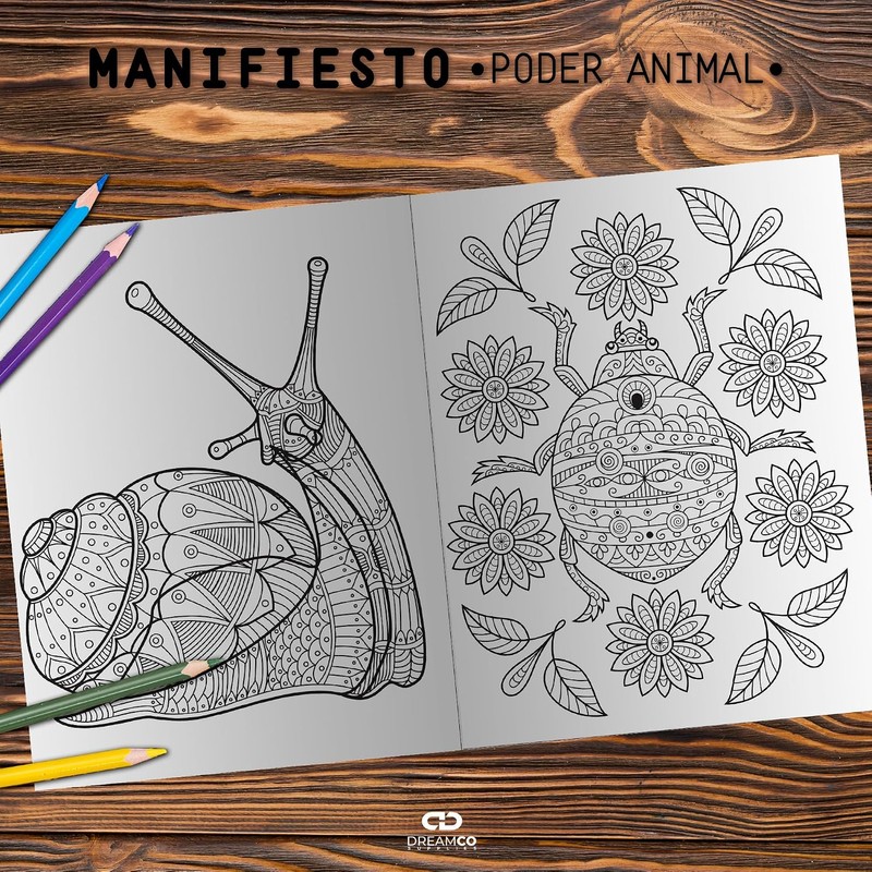 Libro para Colorear Mandalas Antiestrés Manifiesto PODER ANIMAL, Relajación y