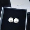 Minoplata Half Pearl Earrings 16mm Omega Clasp 925 Sterling Silver