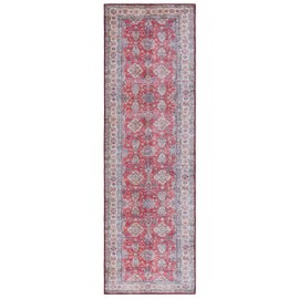 SAFAVIEH Washable Rug Tucson Collection - 2'6" x 8' Runner, Rust & Beige, Slip Resistant, Ideal for High Traffic Areas in Living Room, Hallway, Foyer, Kitchen, Bedroom (TSN196P-28)