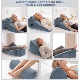 Ganondorf Adjustable Leg Elevation Pillow, Orthopedic Bed Wedge Set for Sleeping, Reading & Sitting Up, High Density Foam Post Surgery Leg Support for Knee, Back & Acid Reflux Relief, Single Leg Gray