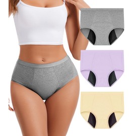 Bobelle Wear Incontinence Underwear for Women Washable Period Briefs Heavy Flow Leakproof 100ml High Absorbency Postpartum Bladder Leak Panties 3 Pack (Multicolor02, XX-Large)