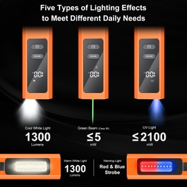 EDC Flat Flashlight High Lumens, Rechargeable Pocket Light with White/Warm LED, UV, Gream Beam, Flash Combo, 4 Bright Modes, Double Magnetic Base, for Outdoors, Emergency, Work, Detection (Orange)