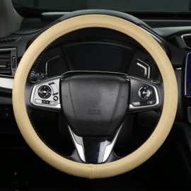 Cxtiy Genuine Leather Steering Wheel Cover (Beige)