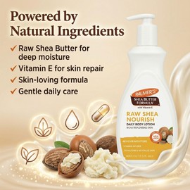 Palmer’s Shea Butter Raw Shea Nourish Daily Body Lotion 400ml with Bargainstore Spatula – Deep Moisturising Lotion with Vitamin E, 48 Hour Hydration for Dry Skin