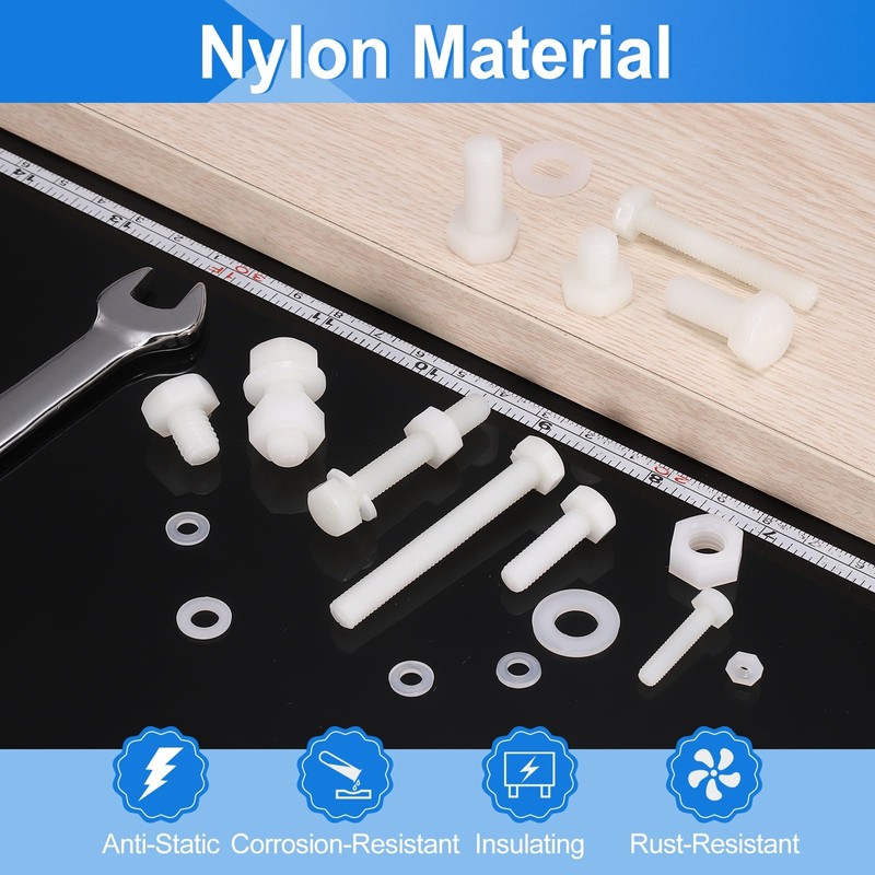 sourcing map 300 Pcs/100 Sets Nylon Hex Bolts, M4 x
