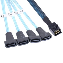 AoQhir Mini SAS HD SFF 8643 to 4X SATA 7Pin Male Cable – 12Gbps High Speed Server Wire, 30AWG Copper, Black (0.5m)