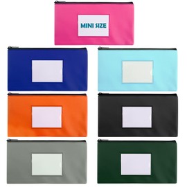NICKANG 7 Pack Mini Bank Money Bag for Cash, 8.3" x 4.5", Small Deposit Money Bags with Zipper, Clear Window and 3 Blank Card, Security Durable Leatherette, Utility Zipper Bags with Label, for Checks