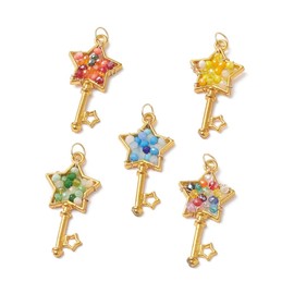 LiQunSweet 30 Pcs Mixed Color Glass Charms with Open Back Bezel Charms Finding Key with Star Charms for DIY Earrings Bracelet Keychain Jewelry Making