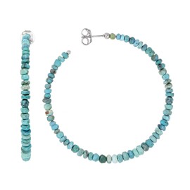 JTV Genuine Kingman Turquoise Sterling Silver Hoop Earrings for Women