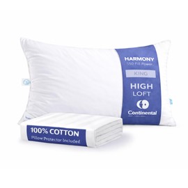 Continental Bedding Harmony White Down Pillow and Cotton Protector Bundle 550 Fill Power Made in USA King Firm