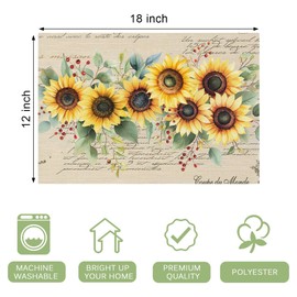 Sunflower Placemats Set of 4 Sunflower Table Mats Washable Place Mats for Home Party Indoor Kitchen Dining Table Decoration 12x18 Inch