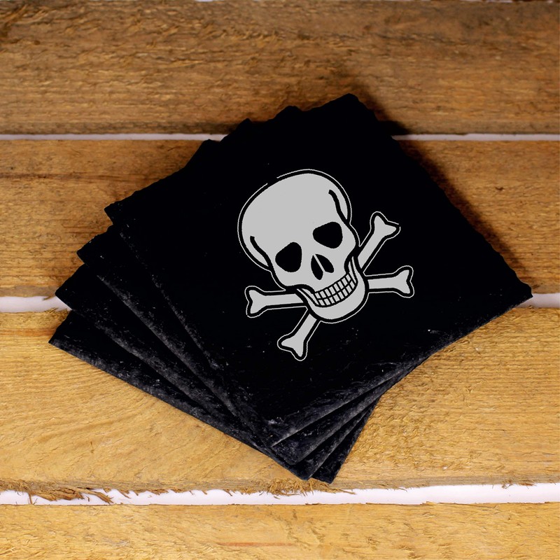 Skull Pirate Decorative Coasters Glasses Slate with Box of 4