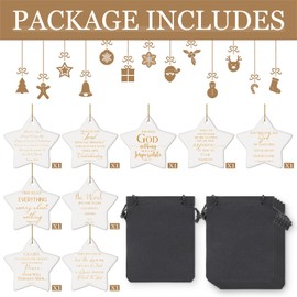 Sieral 9 Pcs Christmas Christian Star Hanging Ornament Bulk Bible Verse Ceramic Religious Party Favor Star Ornament with Bag for Women Church