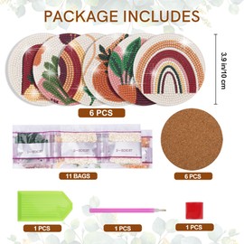 Temlum 6 Pcs Diamond Painting Coasters Kit, Abstract Plant Diamond Art Coasters for Beginners, Adults Small Diamond Painting Kit Art Craft Supplies