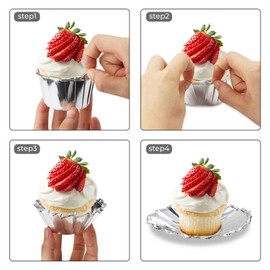 50Pcs Aluminum Foil Cupcake Cups, Eusoar Silver Disposable Muffin Liners, Baking Cups, Aluminum Cupcake Tip Pan Ramekin Holders, Little Pudding Cups