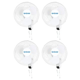 Hurricane Classic 16 Inch 90 Degree Oscillating Indoor 3 Speed Wall Mounted Fan with Adjustable Tilt and Pull Chain Control, White (4 Pack)