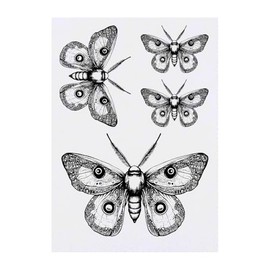 4 x 'Gothic Moth' Temporary Tattoos - Water Resistant, Skin-Safe, Non-Toxic Transfers, Mixed Sizes (TO00084462)