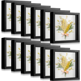 Tuanse 12 Pcs Shadow Box Bulk Display Case Plastic Shadow Box Picture Frame for Photos Flower Wedding Bouquets Pet Memorial Graduation Object Butterfly Tickets Wall Tabletop(12 x 12 Inch, Black)