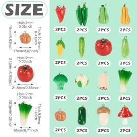 Cheriswelry 32Pcs 3D Resin Vegetable Food Pendants Pumpkin Corn Tomato Mushroom Broccoli Scallion Okra Dangle Charms with Iron Loops 16-36mm for DIY Keychain Necklace Bracelet Earring Jewelry Making