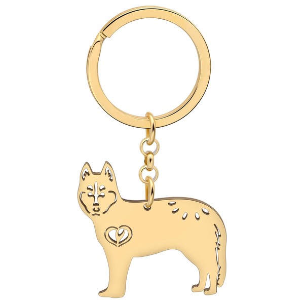 OUSIO Edelstahl 18K Gold Plattiert Siberian Husky Schlüsselanhänger Niedlichen Hund