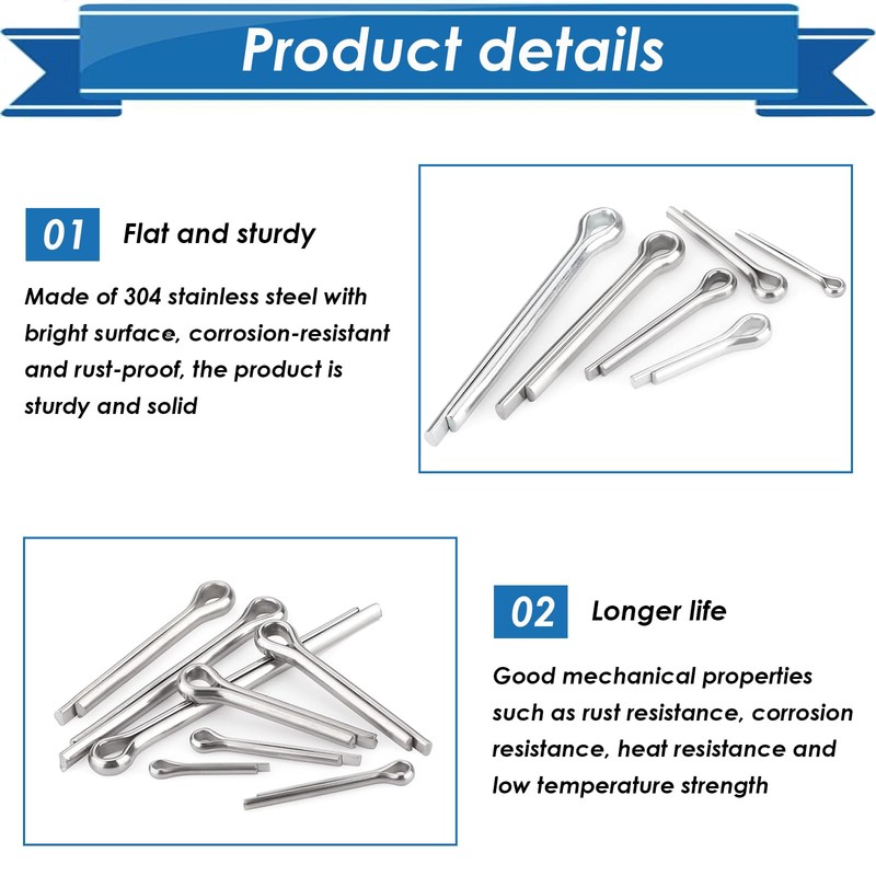 Eoppen 230Pcs Cotter Pin Assortment Kit - 304 Stainless Steel