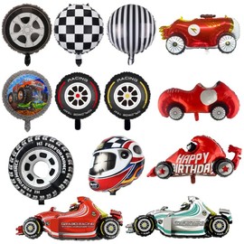 Dusenly Race Car Foil Balloons Motorbike Helmet Wheel Balloons Car Party Foil Balloons for Race Car Theme Birthday Baby Shower Party Decorations