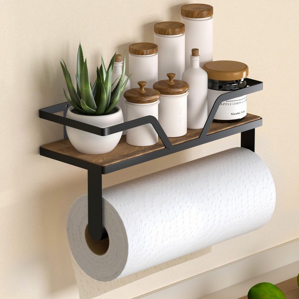 AIDILI Garage Paper Towel Holder with Shelf Storage, Adhesive Wall