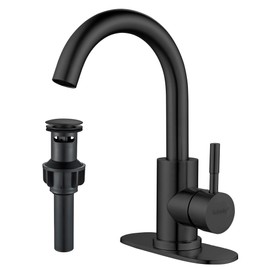 Kohonby Matte Black Bathroom Sink Faucet Single Hole, Modern Single Handle Bathroom Faucet Commercial Stainless Steel Bar Faucet Laundry Sink Faucet with Drain