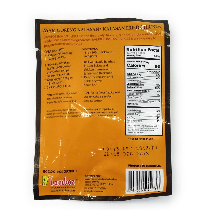 Bamboe Bumbu Ayam Goreng Kalasan (Fried Chicken), 55 Gram (Pack