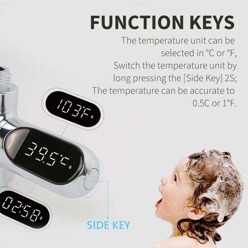Shower Thermometer Led Digital Display Instant-Read Baby Bath Water Power
