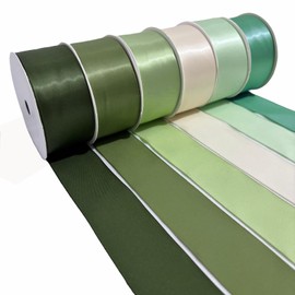Kiran Collections-1.5-Inch x 60 Yards 6 Colors Green Satin Ribbon for Gift Wrapp ing, Christmas Ribbon Solid Fabric Ribbon, Baby Bows, Wedding Birthdays Party Decoration, Crafting Bouquet Ribbon, 6 Rolls Assorted Colors, 10 Yards/Roll