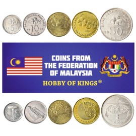 Malaysia 5 Mixed Coins | 1 Sen to 50 Sen | Malaysian Currency Since 1967