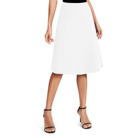 EXCHIC Women's Vintage A-Line Elastic High Waist Midi Skirt Flared Office Knee Length Stretchy Skirts(L, White)