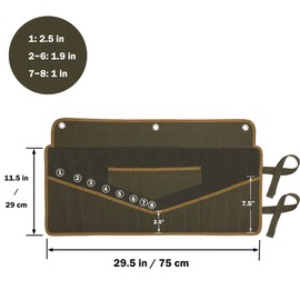 Wrench Tool Roll, Heavy Duty 16oz Waxed Canvas Tool Roll Bag with 16 Pockets & Metal Grommets & Tie Rope, Portable Sustainable Wrench Roll Up Pouch | 29.5" Lx11.5 H