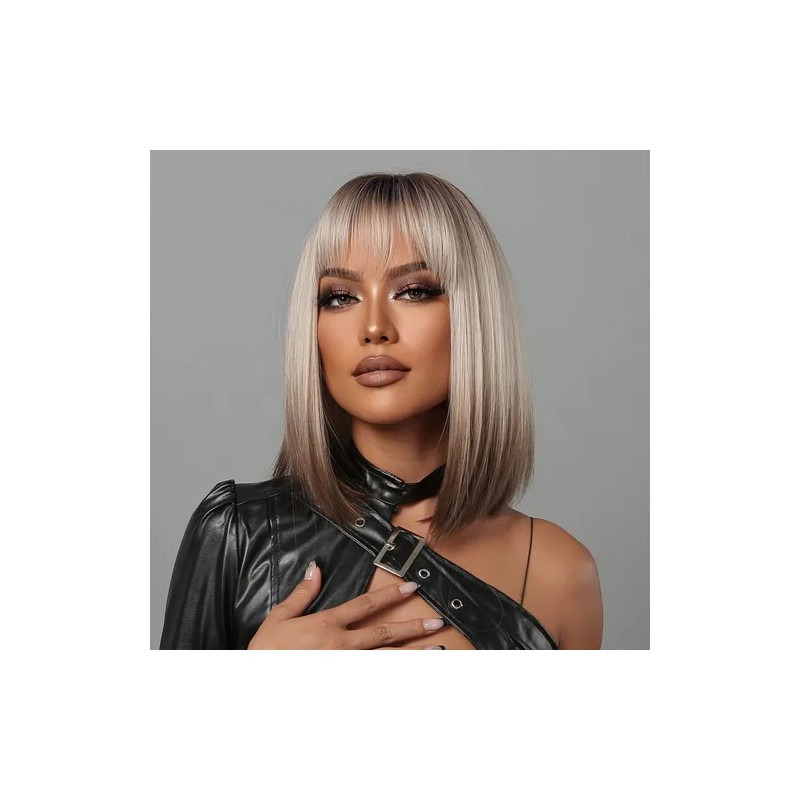 Flat Flequillo Pelo Corto Bob Pelo Liso Peluca Natural Moda