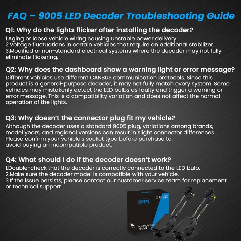 KDM 9005 9006 H10 9012 LED Light Decoder Canbus,Anti Flickering