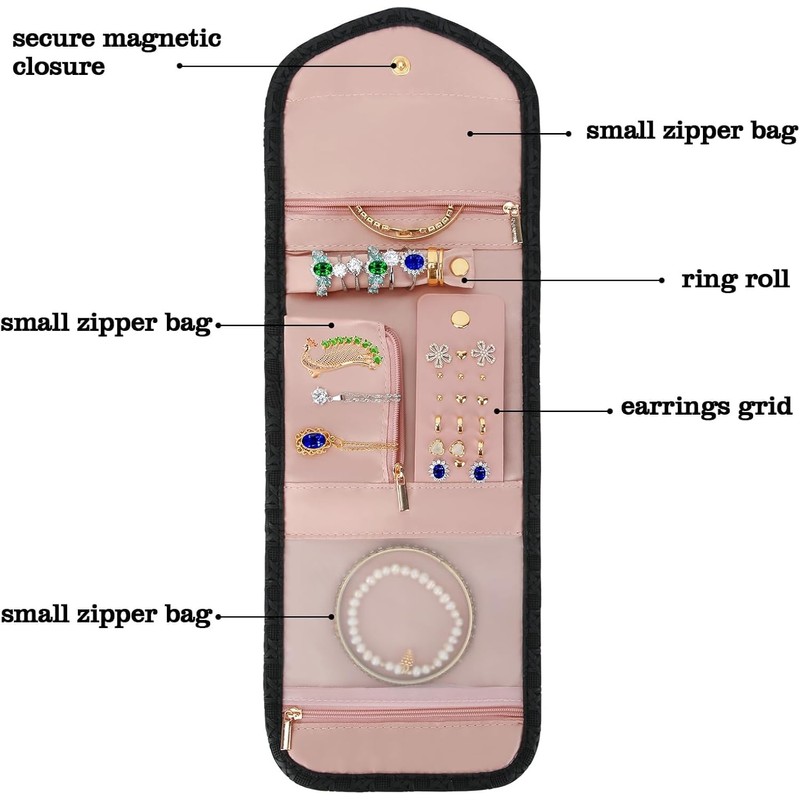 Polyester cotton Travel Jewelry Organizer Case, Foldable Small Jewelry Roll
