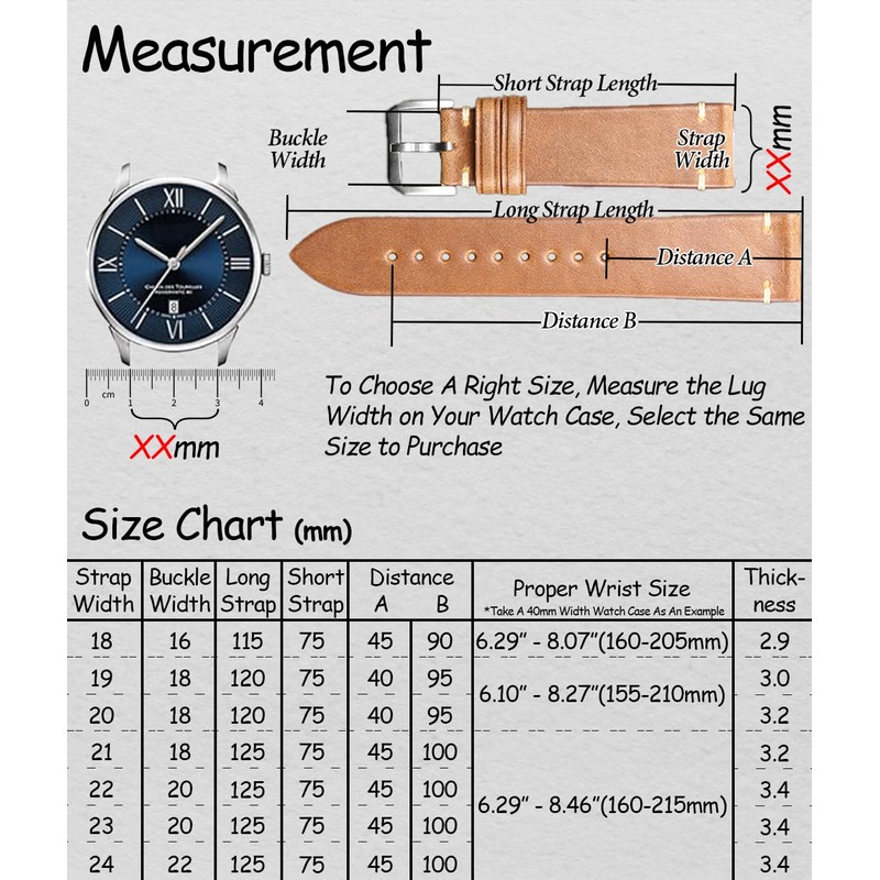 REZERO Quick Release Watch Strap, Upper Leather Watch Straps, Replacement
