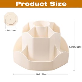 360 Degree Rotation Desk Organizer,9 Slots Pencil Pen Holder for Desk,Accessories & Workspace Organizers,Desktop Storage Stationery Supplies Organizer,Pencil Cup for Office, School,Home（Beige）