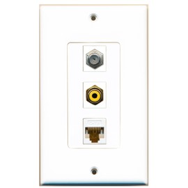 RiteAV 1 Port RCA Yellow 1 Port Coax Cable TV- F-Type 1 Port Cat6 Ethernet White Wall Plate Oversized Jumbo MIDI