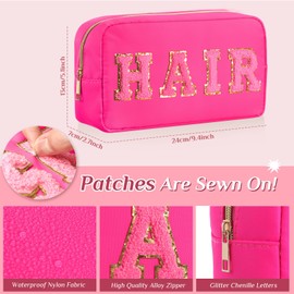 Remerry 4 Pcs Nylon Makeup Bags Waterproof Spacious Travel Cosmetic Bag for Women Chenille Letter Preppy Zipper Pouch Face Stuff Skin Hair Organizer Gift(Fluorescent Colors)