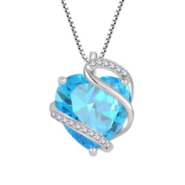 FYNSBLE Heart Necklace for Women,Sterling Silver Aquamarine March Birthstone Necklace Infinity Gemstone Pendant Hypoallergenic Jewelry for Women Her