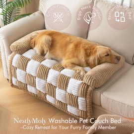 NestlyMoly Comfy Mini Dog Couch Bed, Luxury Sofa Style with Bolster, Washable Scratch-Proof Cover for Pets Dogs Cats, Camel