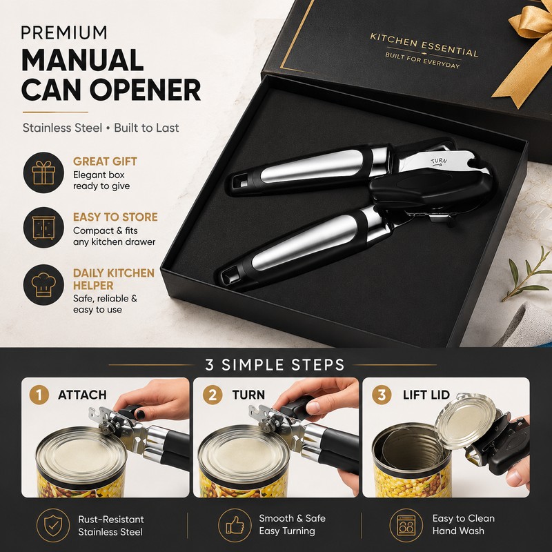 3-Piece Manual Can Opener Set for Kitchen Use – Stainless