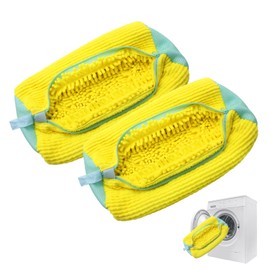Henkion Reusable Shoe Washing Bags for Machine Washer & Dryer - 360° Cleaning, Durable Zipper, Plush Protection - Fits All Shoe Sizes/Sneakers (Yellow, 2Pcs)