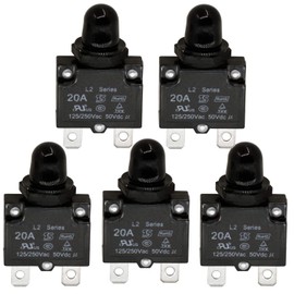 RKURCK AC 125/250V Push Button Reset 20A Circuit Breakers Thermal Overload Protector with Quick Connect Terminals and Waterproof Button Black Cap(5 Pcs