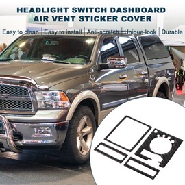 TUCKBOLD Headlight Switch Dashboard Air Vent Sticker Cover for Dodge for Ram 1500 2009-2012 for Ram 2500 3500 2010-2012 Interior Trim Decal Carbon Fiber Black 4Pcs