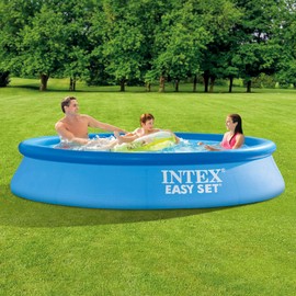 Intex 28116EH Round 10 Foot X 2 Foot Easy Set Inflatable Puncture Resistant Above Ground Portable Outdoor Swimming Pool for Kids and Adults, Blue