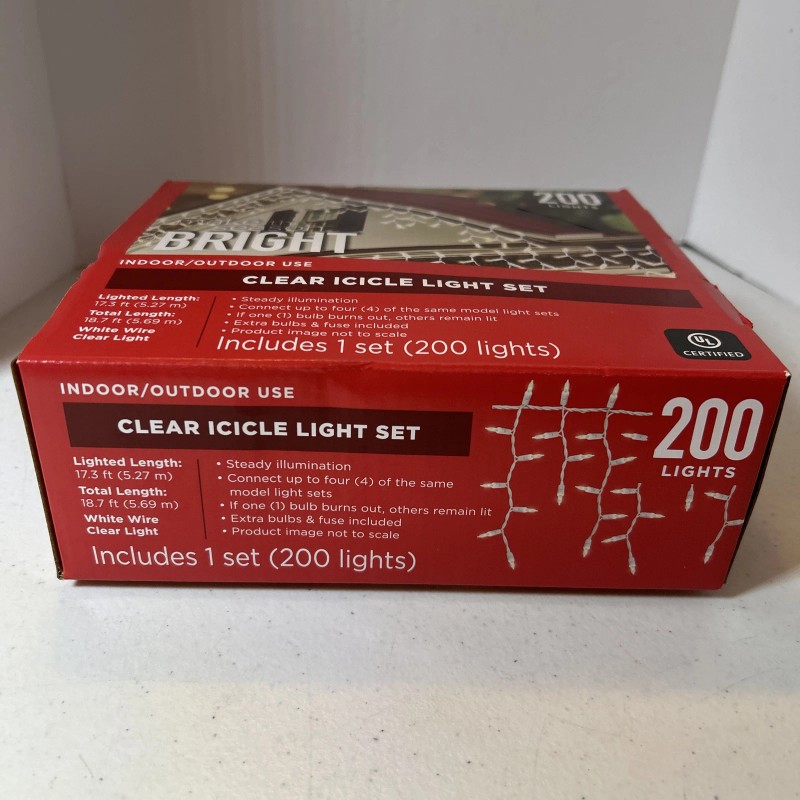 Bright Clear Icicle Lights Indoor Outdoor Season Bright 200 Set