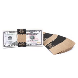 Natural Kraft Saw-Tooth $5,000 Currency Band Bundles (10000 Bands)